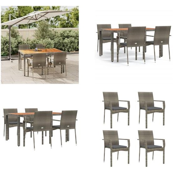 vidaXL 5 pcs. Salon de jardin avec coussins Gris Poly Rotin - Salon de jardin - Salon de jardin - Salon Terrasse