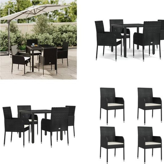 vidaXL 5 pcs. Salon de jardin avec coussins noir Poly rotin - Salon de jardin - Salon de jardin - Salon Terrasse