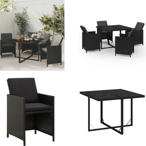 vidaXL 5 pcs. Salon de jardin avec coussins Poly Rotin Noir - Salon de jardin - Ensemble de jardin - Salon dextérieur - Salon de terrasse