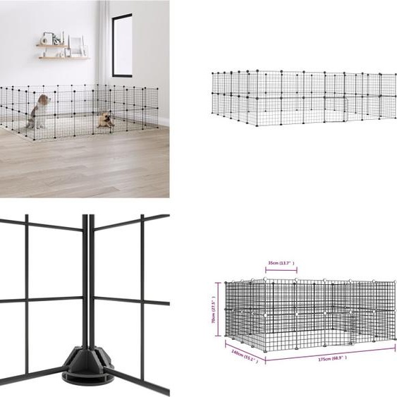 vidaXL 52 pcs Cage pour animaux domestiques avec porte Noir 35x35 cm Acier - Cage pour animaux domestiques - Cages pour animaux - Clapier pour lapins