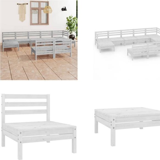 vidaXL 9 pcs. Garden Lounge Set Blanc Pin Massif - Set de meubles de jardin - Garniture de jardin - Garniture de jardin