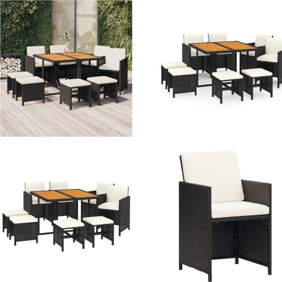 vidaXL 9 pcs. Salon de jardin avec coussins Poly Rotin Noir - Salon de jardin - Salon de jardin - Poly Rotin - Salon dextérieur