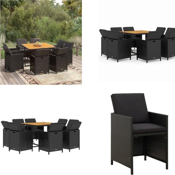 vidaXL 9 pcs. Salon de jardin avec coussins Poly Rotin Noir - Salon de jardin - Salon de jardin - Poly Rotin - Salon dextérieur