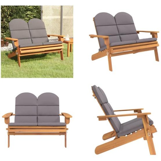 vidaXL Adirondack Banc de jardin avec coussins 126 cm Bois massif Acacia - Banc de jardin - Meubles de jardin - Meubles dextérieur
