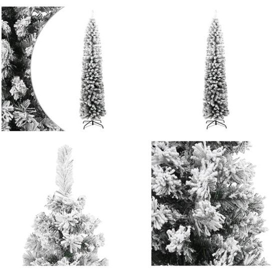 vidaXL Arbre de Noël artificiel élancé avec neige Vert 180 cm PVC - Arbre de Noël artificiel - Arbres de Noël artificiels - Arbres de Noël élancés