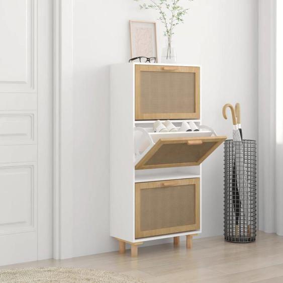 vidaXL Armoire à chaussures Blanc 52x25x115 cm Bois dingénierie/rotin 345648