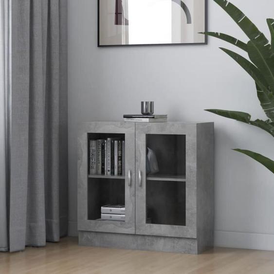 vidaXL Armoire à vitrine Gris béton 82,5x30,5x80 cm Aggloméré 802745