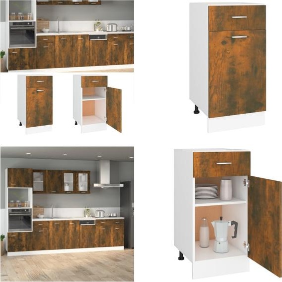 vidaXL Armoire basse avec tiroir chêne fumé 40x46x81,5 cm - Armoire de cuisine - Meubles de cuisine - Armoire de stockage