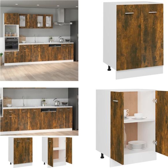 vidaXL Armoire basse chêne fumé 60x46x81,5 cm Bois composite - Armoire basse - Armoire de cuisine - Armoire de stockage