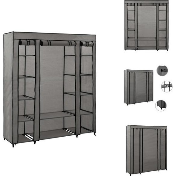 vidaXL Armoire en tissu avec compartiments Barres de penderie Gris 150x45x176cm - Armoires à vêtements