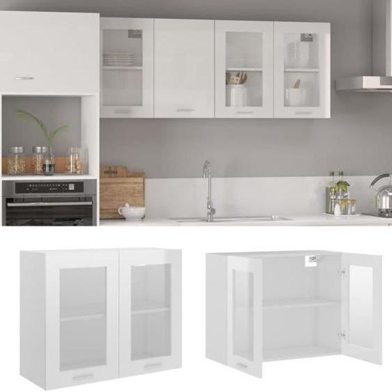 vidaXL Armoire en verre suspendue Blanc brillant Bois dingénierie 802534