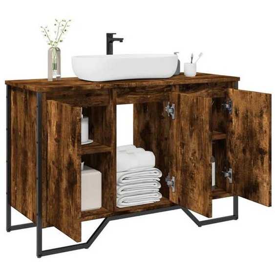 vidaXL Armoire lavabo de salle de bain chêne fumé 91x35x60 cm, placard lavabo de salle de bain, meubles de salle de bain, 848661