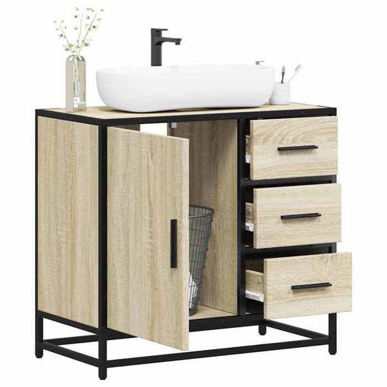 vidaXL Armoire lavabo de salle de bain chêne sonoma bois dingénierie, meuble de lavabo de salle de bain, meuble de salle de 849275