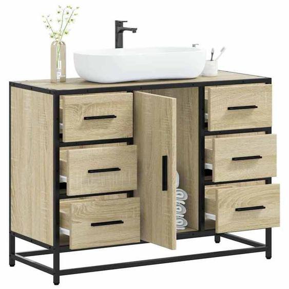 vidaXL Armoire lavabo de salle de bain chêne sonoma bois dingénierie, meuble de lavabo de salle de bain, meuble de salle de 849280