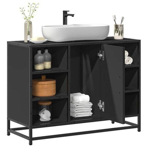 vidaXL Armoire lavabo de salle de bain noir 80x33x60cm bois ingénierie, meuble de lavabo de salle de bain, meuble de salle 849289