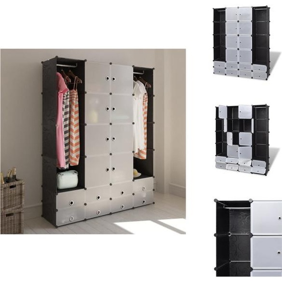 vidaXL Armoire modulaire avec 18 compartiments noir/blanc 37x146x180,5cm - Armoires à vêtements
