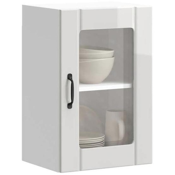 vidaXL Armoire murale cuisine avec porte en verre Lucca blanc brillant, meuble mural de cuisine, armoires murales avec 853769
