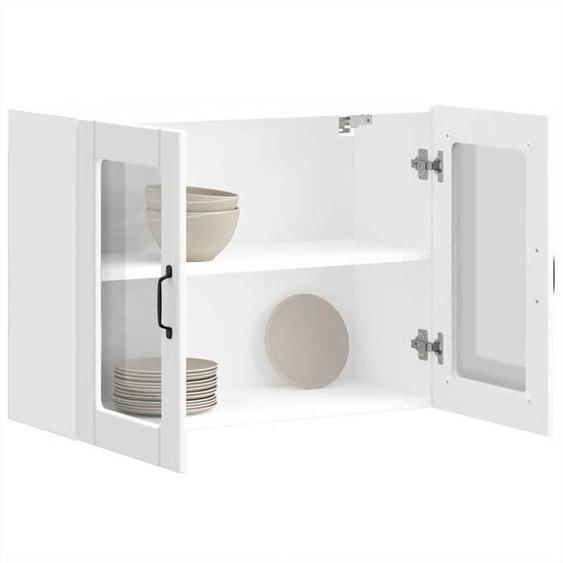 vidaXL Armoire murale de cuisine avec porte en verre Lucca blanc, meuble mural de cuisine, armoires murales avec portes, 853847