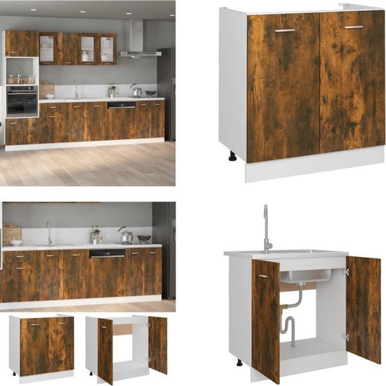 vidaXL Armoire sous évier chêne fumé 80x46x81,5 cm Bois composite - Armoire sous évier - Armoire sous évier - Armoire sous évier cuisine