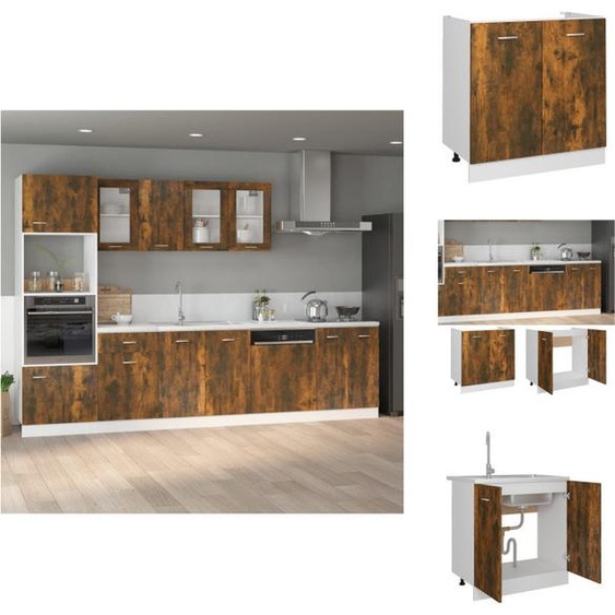 vidaXL Armoire sous évier chêne fumé 80x46x81,5 cm Bois composite - Armoires de cuisine