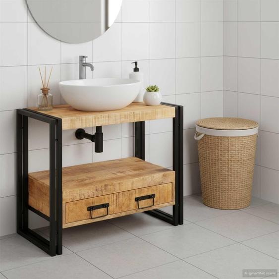 vidaXL Armoire sous lavabo brun 71 x 33 x 58 cm bois massif mangue