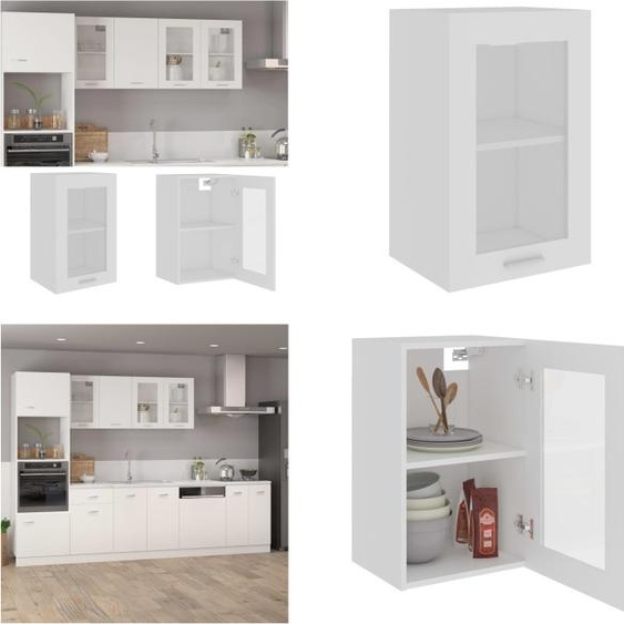 vidaXL Armoire suspendue en verre blanc 40x31x60 cm Bois composite - Armoire suspendue en verre - Armoire de cuisine - Armoires de cuisine