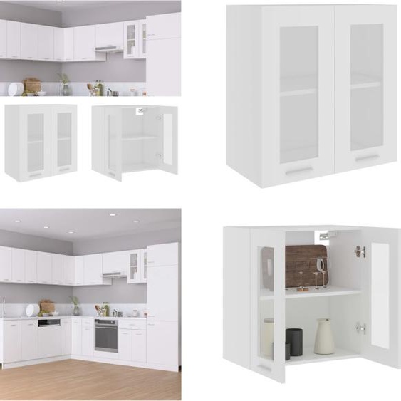 vidaXL Armoire suspendue en verre blanc 60x31x60 cm Bois composite - Armoire suspendue en verre - Armoire de cuisine - Armoires de cuisine