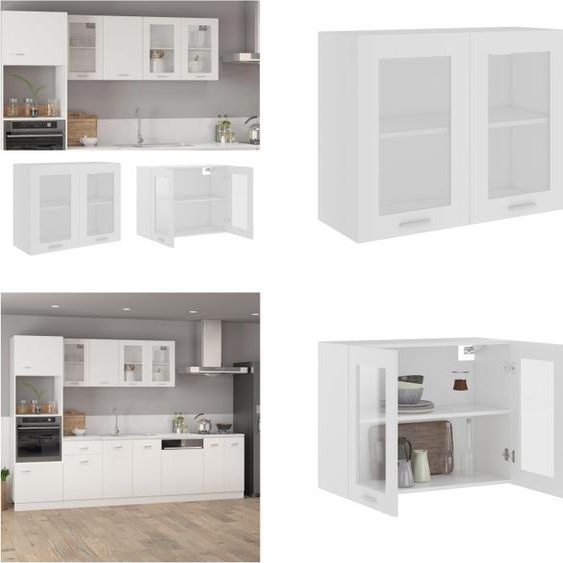 vidaXL Armoire suspendue en verre blanc 80x31x60 cm Bois composite - Armoire suspendue en verre - Armoire de cuisine - Armoires de cuisine