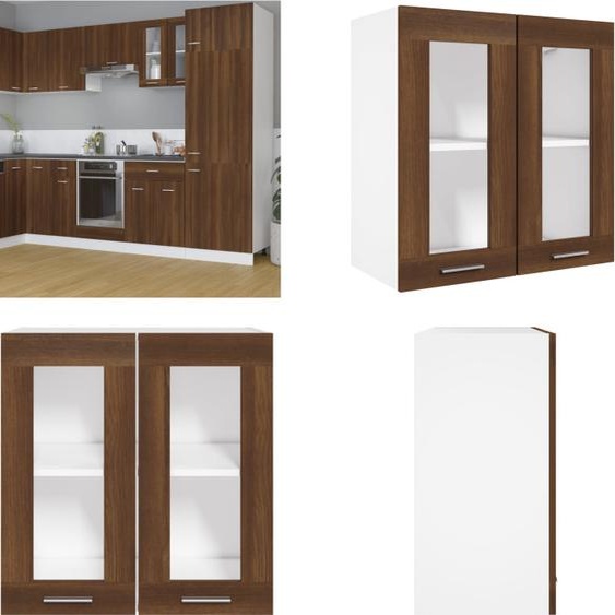 vidaXL Armoire suspendue en verre brun aspect chêne 60x31x60 cm Bois composite - Armoire suspendue - Armoire suspendue en verre - Armoire de cuisine
