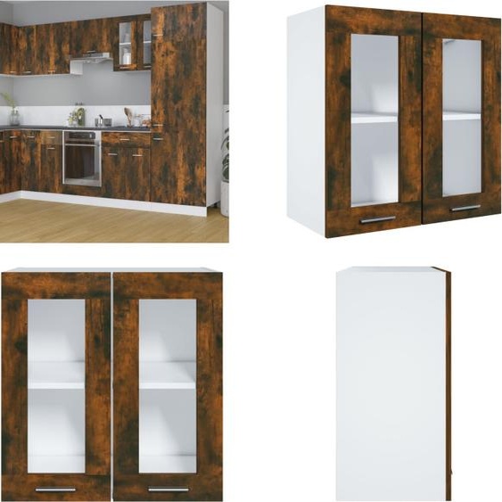 vidaXL Armoire suspendue en verre chêne fumé 60x31x60 cm Bois composite - Armoire suspendue - Armoire suspendue en verre - Armoire de cuisine