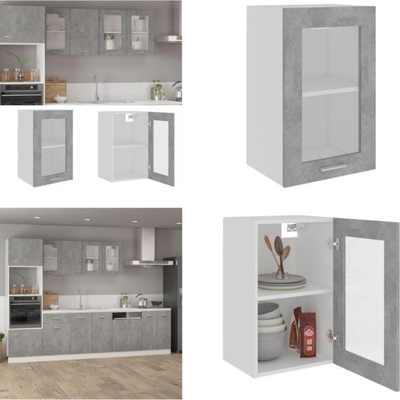 vidaXL Armoire suspendue en verre gris béton 40x31x60 cm Bois composite - Armoire suspendue en verre - Armoire de cuisine - Armoires de cuisine