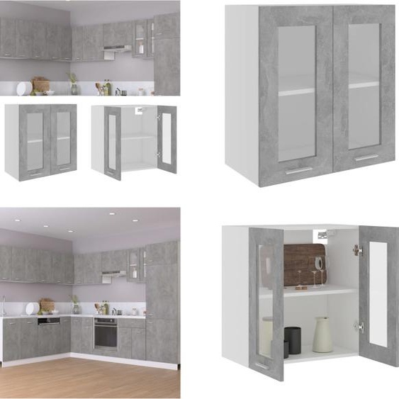 vidaXL Armoire suspendue en verre gris béton 60x31x60 cm Matériau dérivé du bois - Armoire suspendue en verre - Armoire de cuisine - Armoires de cuisine
