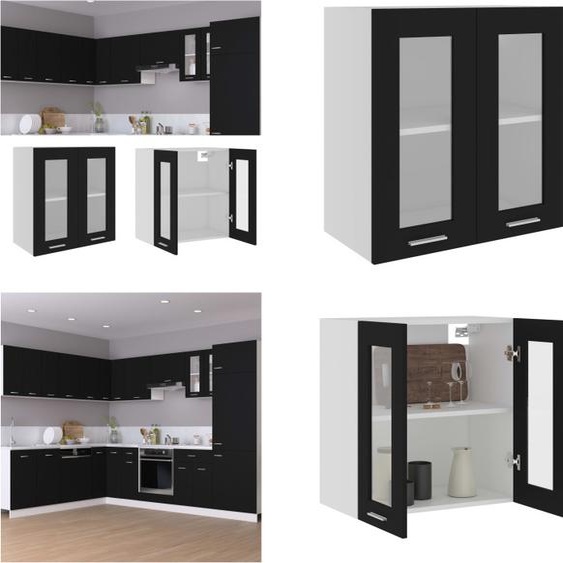vidaXL Armoire suspendue en verre noir 60x31x60 cm Bois composite - Armoire suspendue en verre - Armoire de cuisine - Armoires de cuisine