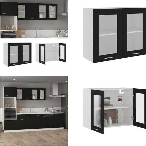 vidaXL Armoire suspendue en verre noir 80x31x60 cm Bois composite - Armoire suspendue en verre - Armoire de cuisine - Armoires de cuisine