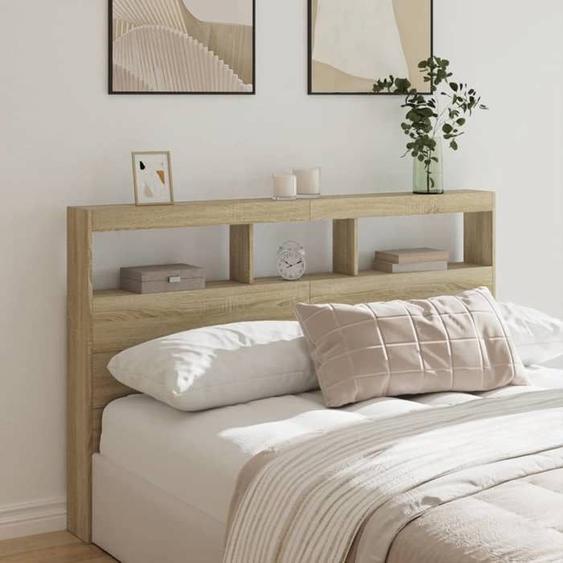 vidaXL Armoire Tête de Lit avec LED, Tête de Lit avec Compartiment, Meuble de Rangement Chambre à Coucher, Accessoire de 839205
