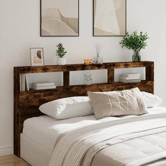 vidaXL Armoire Tête de Lit avec LED, Tête de Lit avec Compartiment, Meuble de Rangement Chambre à Coucher, Accessoire de 839221