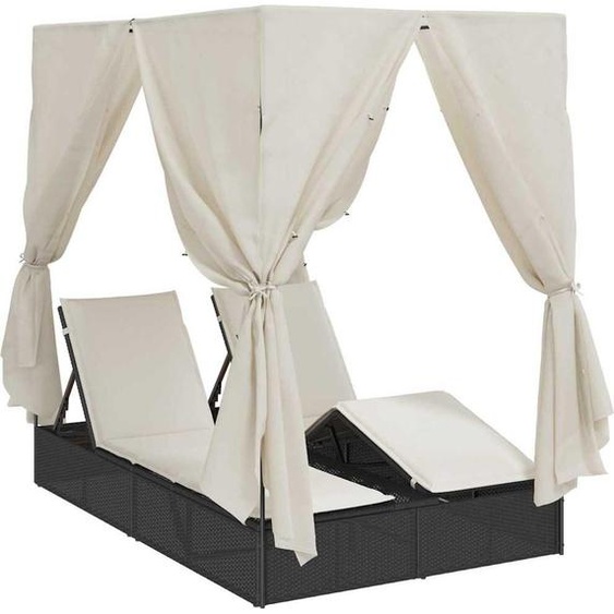 vidaXL Bain de soleil double avec toit Noir 205 x 129 x 200 cm