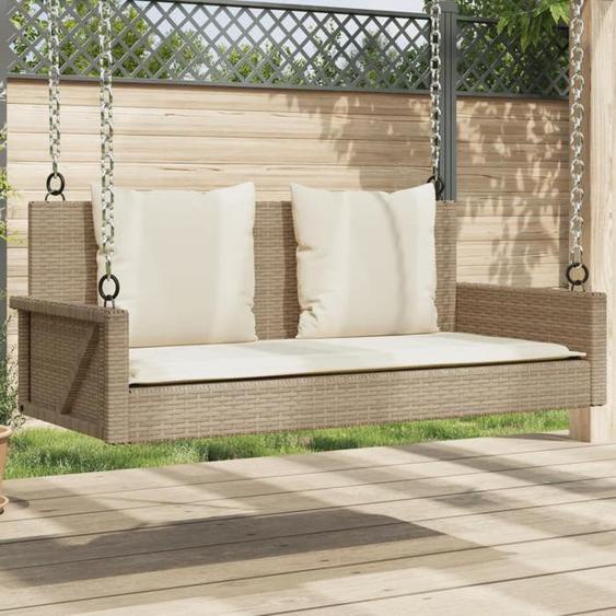 vidaXL Balancelle avec coussins beige 119x56x48 cm résine tressée balancelle chaise suspendue siège de balançoire 365632