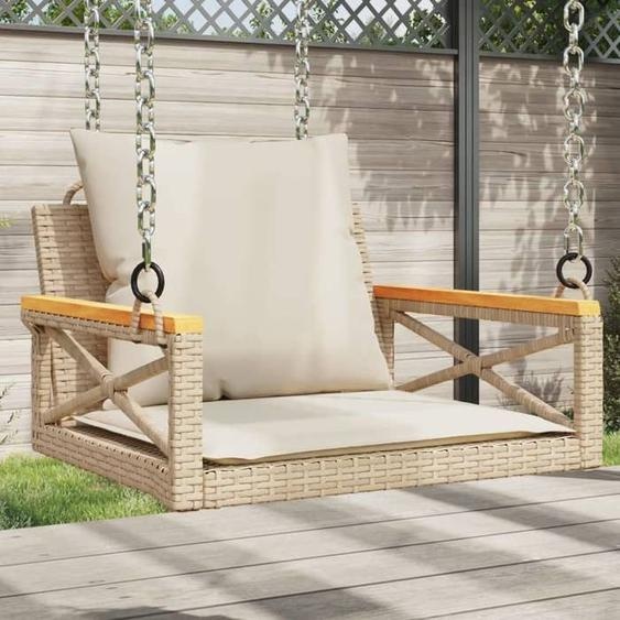 vidaXL Balancelle avec coussins beige 63x62x40 cm résine tressée balancelle chaise suspendue siège de balançoire 368175