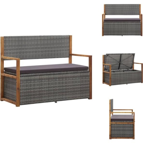 vidaXL Banc avec rangement 115 cm Poly rotin bois massif acacia gris - Bancs de jardin