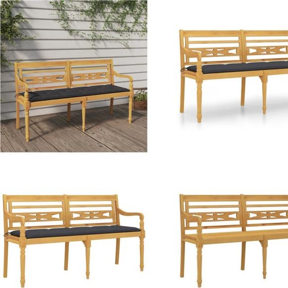 vidaXL Banc Batavia avec coussin anthracite 150 cm bois massif teck - Banc - Bancs - Bancs de jardin - Banquette