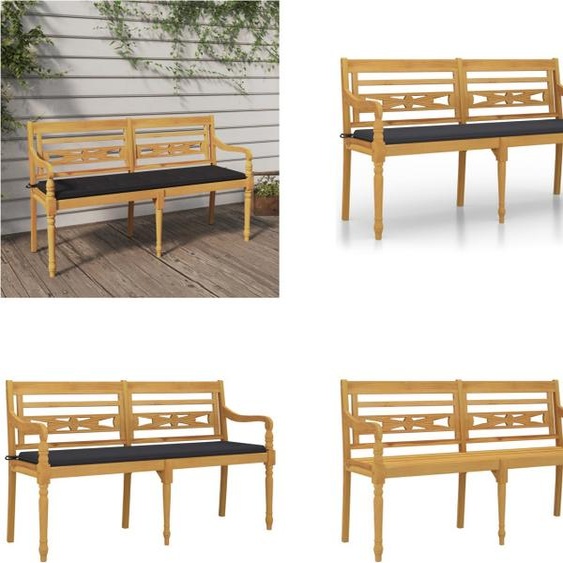 vidaXL Banc Batavia avec coussin anthracite 150 cm bois massif teck - Banc - Bancs - Bancs de jardin - Banquette