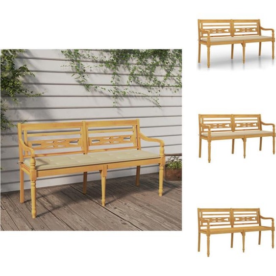 vidaXL Banc Batavia avec coussin beige 150 cm bois massif teck - Bancs de jardin