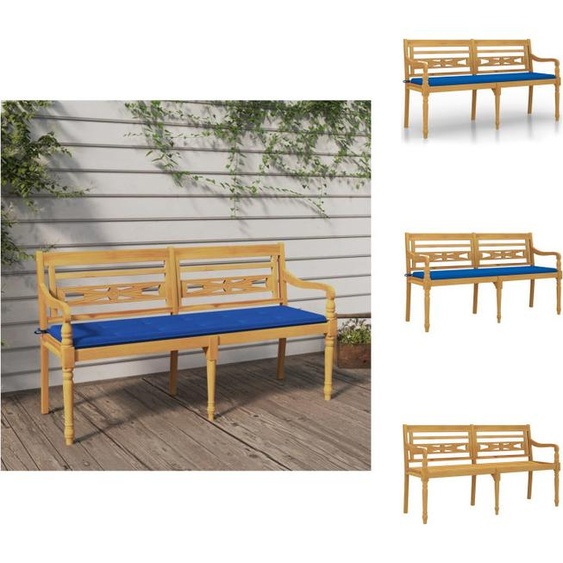 vidaXL Banc Batavia avec coussin bleu roi 150 cm en teck massif - Bancs de jardin