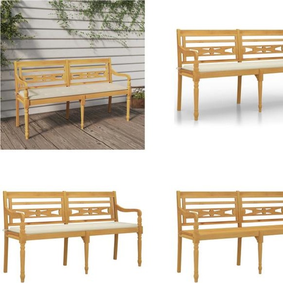 vidaXL Banc Batavia avec coussin crème 150 cm en bois massif de teck - Banc - Bancs - Bancs de jardin - Banquette