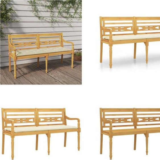 vidaXL Banc Batavia avec coussin crème 150 cm en bois massif de teck - Banc - Bancs - Bancs de jardin - Banquette