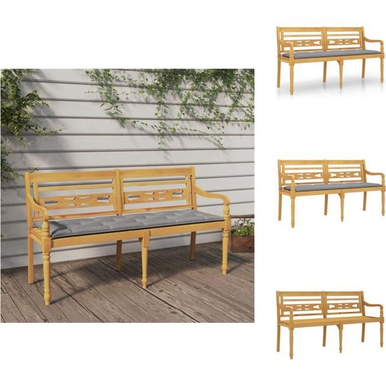 vidaXL Banc Batavia avec coussin gris 150 cm bois massif teck - Bancs de jardin