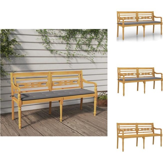 vidaXL Banc Batavia avec coussin gris 150 cm bois massif teck - Bancs de jardin