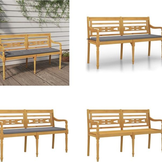 vidaXL Banc Batavia avec coussin gris 150 cm en teck massif - Banc - Bancs - Bancs de jardin - Banquette
