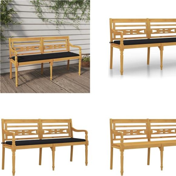 vidaXL Banc Batavia avec coussin noir 150 cm teck massif - Banc - Bancs - Banc de jardin - Banc